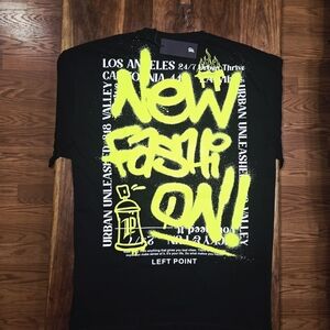 Left Point Men's Black T-Shirt with Neon Yellow Graphics